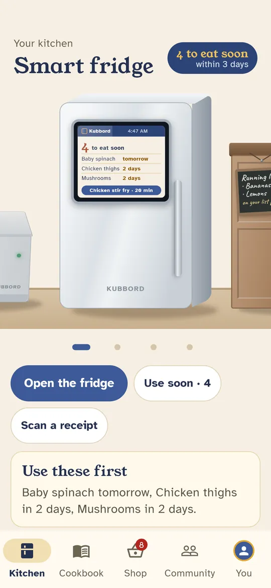 The fridge says what to eat first, and what to cook with it.